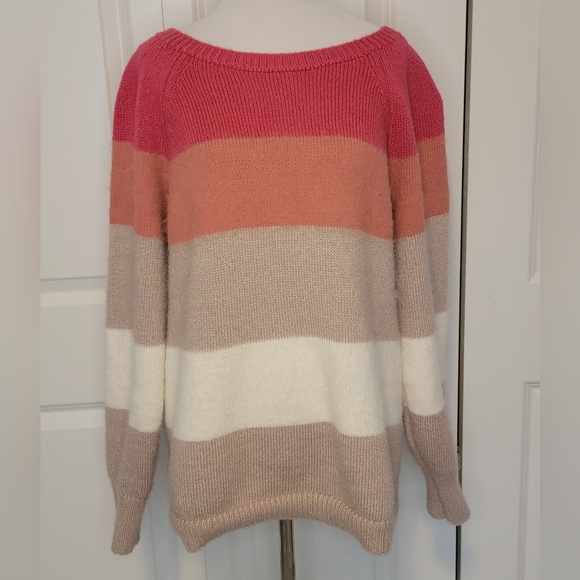 Loft Plus Women's Plus Size Striped Color-block Crewneck Sweater - 14 - Picture 8 of 9
